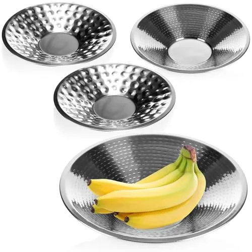 com-four® 4X Deko-Schale aus Metall - dekorative Design-Schüssel - Schale mit Hammerschlagdesign als Tischdeko, Obstschale, Servierplatte [Auswahl variiert] (Hammerschlag - 4 Stück)