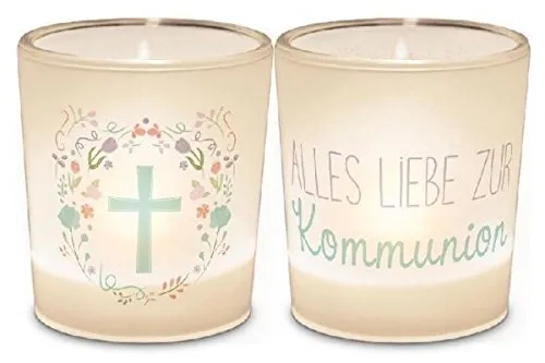 Windlicht+Teelicht 6x6cm Für Dich Kommunion Kreuz von la vida