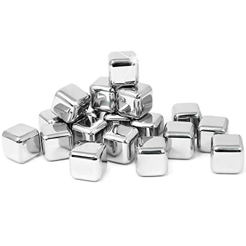 com-four® 18x Edelstahl-Eiswürfel, Whisky-Steine, wiederverwendbare Eiswürfelform, Kühlsteine für Whiskey, Wein, Gin & Tonic-Getränke (18 Stück)