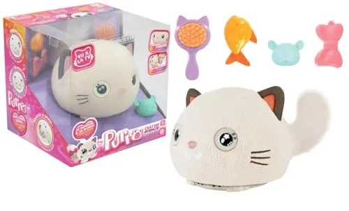 MGM JOUET - Purro - Intelligente Interaktive Katze - 110870 - Reagiert auf Berührungen und Geräusche - Weiß - Miaut und Schnurrt - Teksta - Spielzeug für Kinder - Kätzchen - Roboter - Ab 5 Jahren