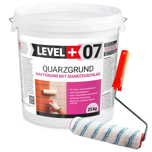Haftgrund 25Kg Quarzgrund Weiß mit Streichroller 25cm - Hochwertige Grundierung auf Latex- und Quarzbasis, frostbeständig und wasserabweisend. Ideal für glatte Beton- und Keramikflächen, inklusive praktischen Mikrofaser-Streichroller für ein perfektes Finish.