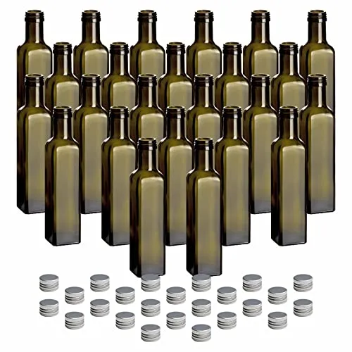 gouveo 24er Set Glasflasche 250 ml Maraska -Antik- mit Schraubverschluss - Glasbehälter & Töpfe - Hochwertige 250 ml Flaschen aus grünem Glas, ideal für selbstgemachte Liköre, Essig oder Öl, sicher verschließbar und wiederverwendbar.