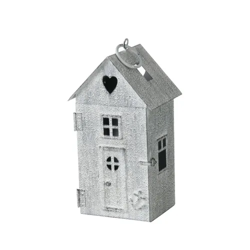 Windlicht Maritim Haus Grau Metall lackiert Lichthaus 9x8x16cm