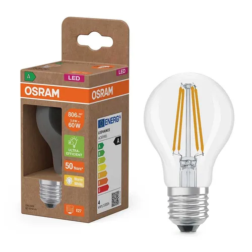 Osram LED Filament A60 Birne 3,8W = 60W E27 806lm warmweiß 2700K ultra effizient