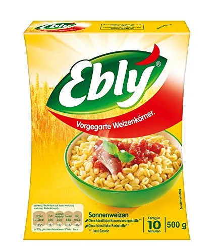 EBLY® Sonnenweizen 500g - Schnelle Zubereitung - Reisalternative aus 100% Weizenkörnern, reich an Mineralstoffen und pflanzlichen Proteinen. Perfekt für vegetarische Gerichte und in nur 10 Minuten fertig!