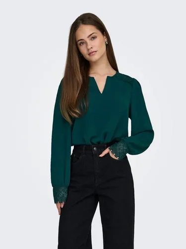 ONLY Langarmbluse ONLCERENA METTE L/S LACE VNECK TOP WVN Kunstfaser, regular fit, V-Ausschnitt