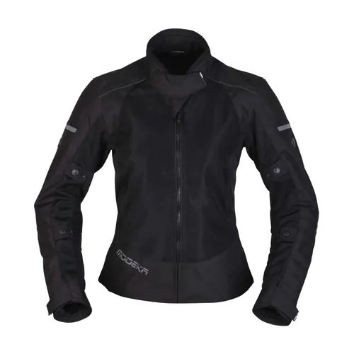 Modeka Damen Motorrad Jacke Veo Air Lady - Atmungsaktive Sommer Textiljacke in Schwarz, Gr. 34 - Motorradjacke für Damen, atmungsaktiv und belüftet, ideal für sommerliche Fahrten. Mit herausnehmbaren Protektoren für optimalen Schutz und verstellbarer Passform.