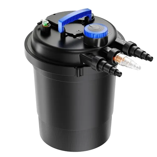 Wiltec CPF-250 Druckteichfilter - Gartenteichfilter mit 10.000 l/h Durchlaufleistung, integriertem UVC-Teichklärer für kristallklares Wasser und einfache Wartung für Teiche bis 10.000 Liter.