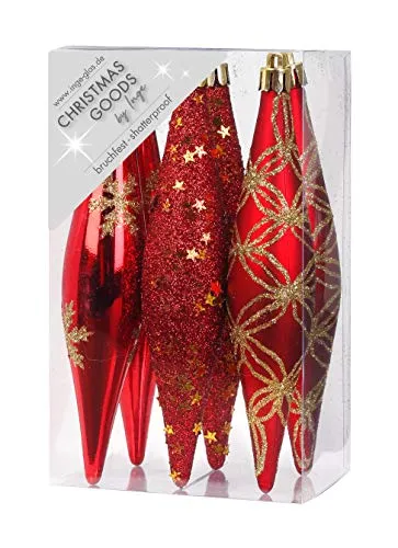 Inge-glas Christbaumschmuck Kunststoff 15cm 6 Stück Set Eiszapfen Weihnachtskugeln Rot