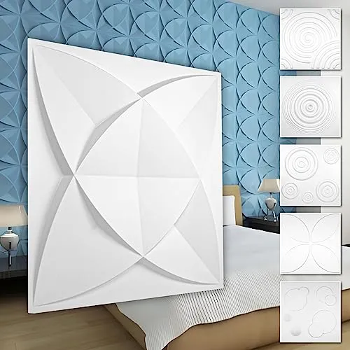 HEXIM 3D Wandpaneele, PVC Kunststoff weiß - Kreis Design Paneele 50x50cm Wandverkleidung (0.25QM HD112) Deckenpaneel Wandverkleidung