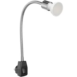 ledscom.de Steckdosenlampe LESCH Leselampe Schwanenhals, Schalter, chrom/schwarz + LED Lampe 630lm weiß