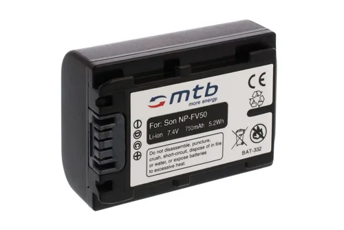 mtb more energy Akku für Sony NP-FV50 Kamera-Akku kompatibel mit Akku-Typ Sony NP-FV50 750 mAh (7,4 V)
