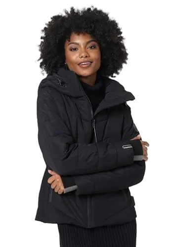 MARIKOO Winterjacke Damen - Wasserabweisend & Warm, abnehmbare Kapuze, 4 Taschen, Schwarz 3XL - Funktionsjacke mit abnehmbarer Kapuze und 4 praktischen Taschen. Ideal für kalte Tage, bietet Wärme und Komfort dank kuscheligem Teddy Fleece und winddichtem Material.