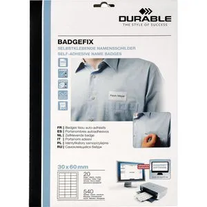 Durable Namensetiketten 8333 Badgefix, weiß, 60 x 30mm von DURABLE