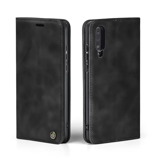 LBH Handyhülle für Samsung Galaxy A50 in Schwarz mit Karten- und Geldfach Smartphone Hülle mit Standfunktion Flip Case Schutzhülle Magnetverschluss Vintage