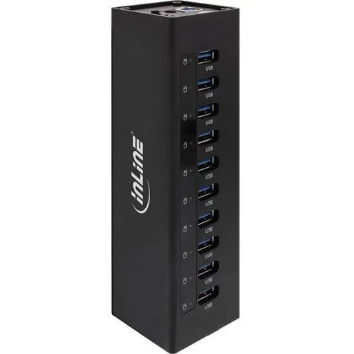 InLine® USB 3.2 Gen.1 Hub – 10 Port Aluminiumgehäuse - USB-Hub mit 10 Ports, ideal für Gerätevielfalt und schnelle Datenübertragung, inklusive 4A Netzteil für optimale Leistung.