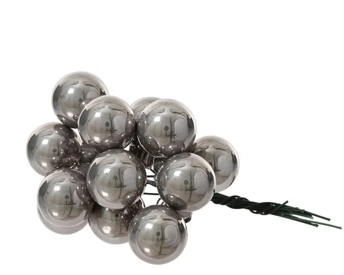 Kaemingk Weihnachtsbaumkugel, Weihnachtskugeln am Draht 2cm Glas 12 Stück - Zart Grau glänzend