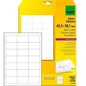 SIGEL abgerundete Adress-Etiketten - 63,5 x 38,1 mm, 525 Etiketten, für alle Drucker geeignet und optimale Geräteschonung
