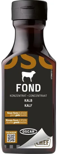 CHEF Kalbsfond Konzentrat 200ml - Einzigartiger Kalbsfond für aromatische Suppen und Soßen, ideal für Feinschmecker und Hobbyköche. Praktische 200ml Flasche für vielseitige Verwendung.