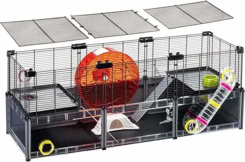 Ferplast Multipla Large Hamsterkäfig Schwarz - Kleintier-Käfige mit großem Platzangebot, mehreren Ebenen und praktischem abnehmbarem Deckel für einfachen Zugang und Transport.