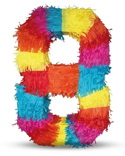 Party Factory – Pinata Geburtstagsdeko für Kinder zum Befüllen & aufhängen – Bunte Schlag-Piñata als Party Deko in 50x35x8 cm für Kindergeburtstag & Mottopartys – Partyspiel Pinjata mit der Zahl 8