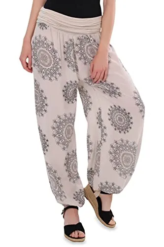 Malito - Damen Haremshose Orient Print aus Baumwolle - Leichte Stoffhose elastischer Bund - Aladinhose für Strand & Alltag - Pumphose für Frauen 7197 (Größe: 34-42 beige)