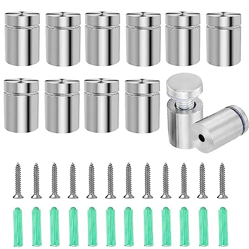 Produktbild Sätze 19 x 26mm Edelstahl Wand Abstandshalter Plexiglas Schilderhalter Werbeschraube Nagel Glas Abstandshalter Wandabstandshalter Schilder(Silber) 12