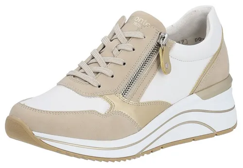 Remonte Keilsneaker für Damen, Gr. 45, beige - Sportliche Keilsneaker aus veganem Lederimitat mit 5 cm Absatzhöhe und herausnehmbaren, gepolsterten Innensohlen – ideal für komfortable Freizeitlooks.