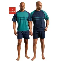 le jogger® Pyjama (Packung, 4 tlg., 2 Stück) mit aufgesetzten Streifen grün 48/50 (M)