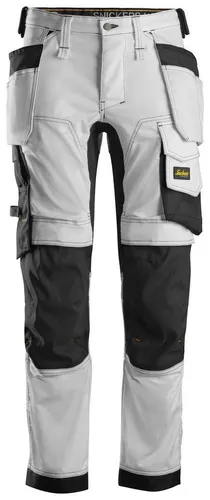 Snickers AllroundWork Stretch Arbeitshose mit Holstertaschen, EN 14404 Weiß-Schwarz-60 - Robuste Arbeitshose mit 2- und 4-Wege Stretch für höchsten Tragekomfort. Ergonomische Passform und praktische Holstertaschen sorgen für optimale Flexibilität und Platz für Werkzeuge.
