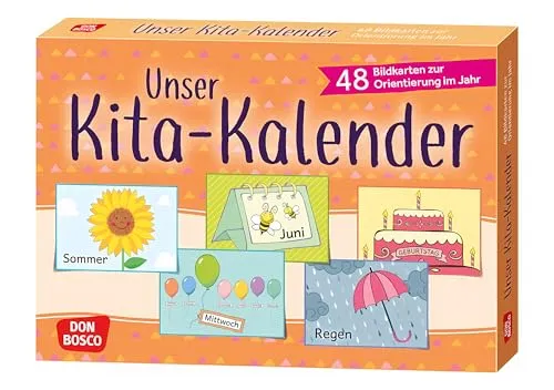 Unser Kita-Kalender: 48 Bildkarten zur Orientierung im Jahr - Belletristik für Kinder, ideal zur Förderung des Zeitverständnisses mit 48 Karten für Wochentage, Monate und Jahreszeiten.