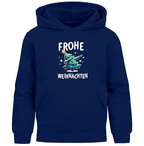 MoonWorks® Kinder Hoodie Weihnachten Pullover mit lustigen Weihnachtsmotiven Navy 140 - Der perfekte Weihnachtspullover für Kinder! Mit witzigen Dabbing XMAS-Motiven sorgt dieser Kapuzenpulli für strahlende Kinderaugen und ist ideal als Geschenk zu besonderen Anlässen. Kuschelig und bequem für kalte Tage.