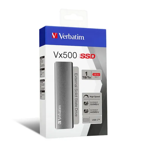 Verbatim Store n Go Vx500 1TB SSD USB 3.1 47444 - Externe SSD mit 1 TB, ultraschnelle Datenübertragung bis 500 MB/s, elegantes Design und ideal für unterwegs