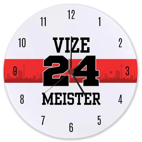 Stuttgart Brustring Wanduhr aus Glas - Vizemeister 2024 - Wanduhren für Fußball-Fans: Hochwertige Wanduhr mit Stuttgart Brustring Design und Spruch Vizemeister 2024, ideal für jeden Vizegart und perfekt für Fußball-Tradition in deinem Zuhause.