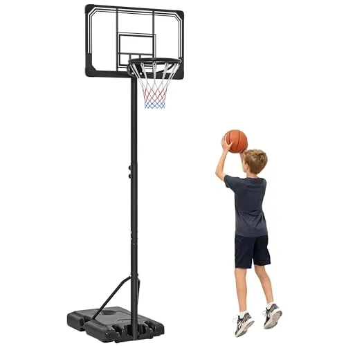 SPORTNOW 6-fach höhenverstellbarer Basketballkorb mit klappbarem Boden und Rädern, PE, Stahl und Polyester, schwarz