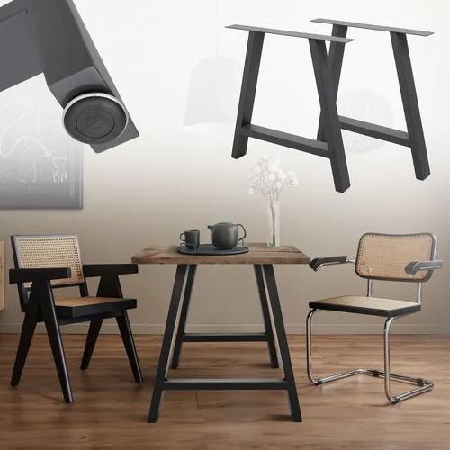 ECD Germany Tischbein 2x A-Design aus pulverbeschichtetem Stahl - Tischbeine im A-Design, ideal für moderne Möbel, robust und langlebig mit pulverbeschichteter Oberfläche in Anthrazit.