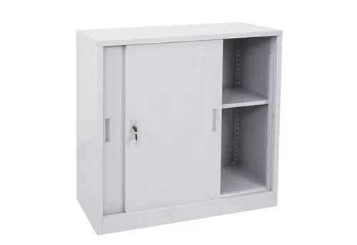 PROREGAL® Aktenschrank mit abschließbaren Schiebetüren 90x90x45cm Grau - Der PROREGAL® Aktenschrank aus kaltgewalztem Stahl bietet sicheren Stauraum für Ihre Unterlagen. Mit abschließbaren Schiebetüren und verstellbarem Regalboden passt er perfekt in jedes Büro.
