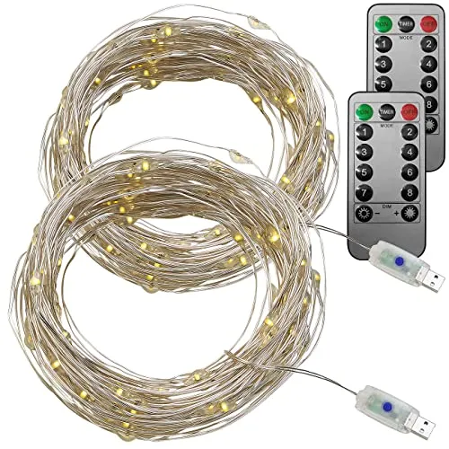 Lunartec USB Lichterkette: 2er-Set USB-LED-Lichterdraht, 100 LEDs, 8 Modi, 10 m, warmweiß (Lichterkette, Lichtkette, Zigarettenanzünder)