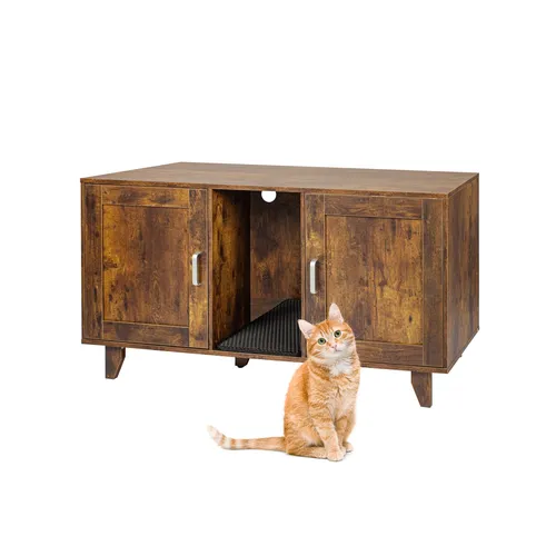 Katzenschrank Katzenhöhle für Katzenklo - Praktischer Katzenschrank in Vintagebraun, bietet Platz für das Katzenklo und sorgt für Ordnung. Maße: 120 x 65 x 52 cm, hergestellt aus stabiler Faserplatte, ideal für Katzenliebhaber.