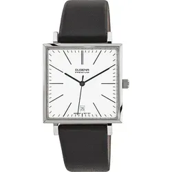 Dugena Armbanduhr Dessau Carrée - Schwarz/Weiß - Elegante Herrenarmbanduhr mit eckigem Edelstahlgehäuse, Saphirglas und strapazierfähigem Lederarmband. Wasserdicht bis 5 ATM - perfekt für den Alltag.