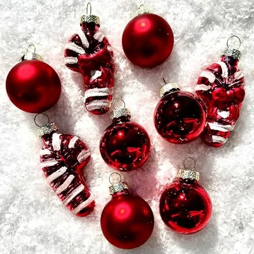 Kleine Baumkugeln aus Glas Ø 2 cm/2,5 cm/3 cm - Christbaumkugeln Baumschmuck Christbaumschmuck Weihnachtsbaumschmuck Weihnachtsbaumkugeln (Weihnachtsrot, 30 mm - 9er Stange)