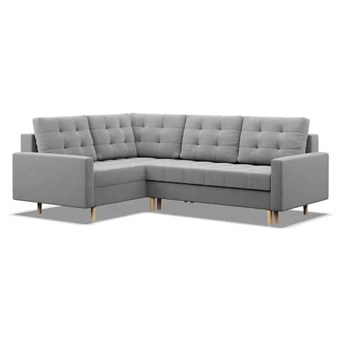 Links Ecksofa mit Schlaffunktion und Ottomane, Grau von Mebligo