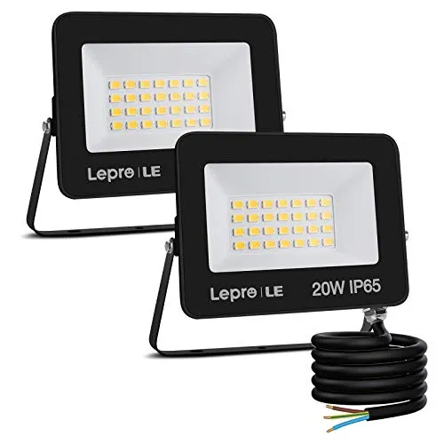 Lepro 20W LED Strahler Außen, 1700LM Superhell Außenstrahler IP65 Wasserdicht Fluter 5000K Scheinwerfer, Flutlicht Aussenleuchte für Garten, Garage, Hotel, Sportplatz, Keine Bewegungsmelder[2 Stücke]