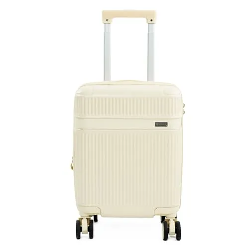 Solier Handgepäckkoffer Hartschale – Kabinenkoffer für Flugzeug mit 4 Rollen, Zahlenschloss und Teleskopgriff – Hardcase Trolley (Hellbeige, 16' XS)
