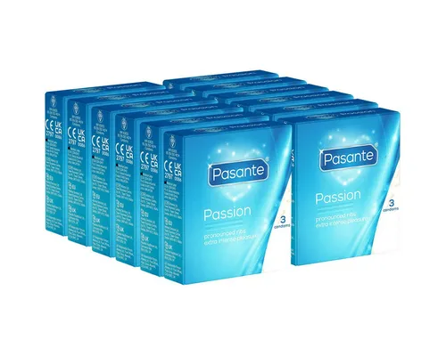 Pasante Kondome Passion (Ribbed) gerillte Kondome Packung mit, 36 St., Kondome für einen besonders intensiven Orgasmus, Rippenkondome für verstärkte Gefühle