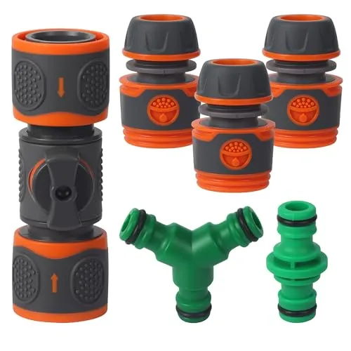 Schlauchverbinder 6 Stück Schlauchkupplung 1/2 Zoll, gartenschlauch Kupplungs Satz, Doppelstecker kupplung, Garten Wasserstop Zubehör für Gartenschlauch, Schlauchanschluss für Familie Gartena (A)
