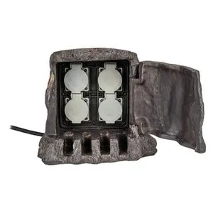 Heitronic Gartensteckdose Baumstumpf, 4-fach mit 5 m Kabel in braun von Heitronic