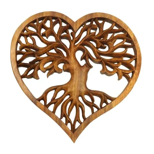 Oriental Galerie Lebensbaum Herzform Wandbild Wanddeko Mandala Zeichen Wandrelief Herz Symbol Tree of Life Mythologie Deko Holz 30 cm