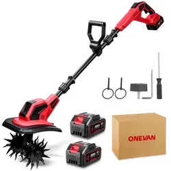 Akku-Motorhacke Gartenfräse 360 U/min Akku Bodenhacke mit 2x Akkus, 24 cm Arbeitsbreite, 17 cm Tiefe, Gartenfräse für Rasen/Garten/Bodenbearbeitung