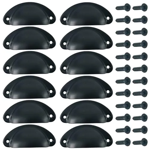 Yosawo 12 Stück Muschelgriff Schubladen Griffe Schrankknöpfe Retro Schranktürgriff für Möbel Halbmondsichel Knopf aus Metall (Schwarz)